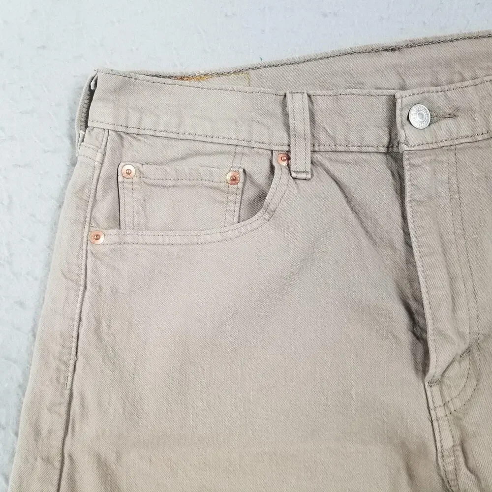 Levis 505 Jeans Mens 32x34 Beige Straight Leg Denim‎ Casual Pants Classic Fit